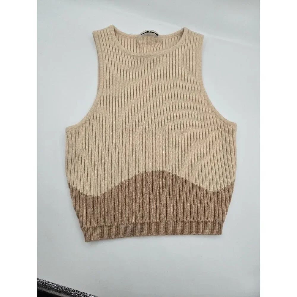 Maniere De Voir Cashmere Wool Ribbed Sweater Top Size XS Sleeveless Neutral